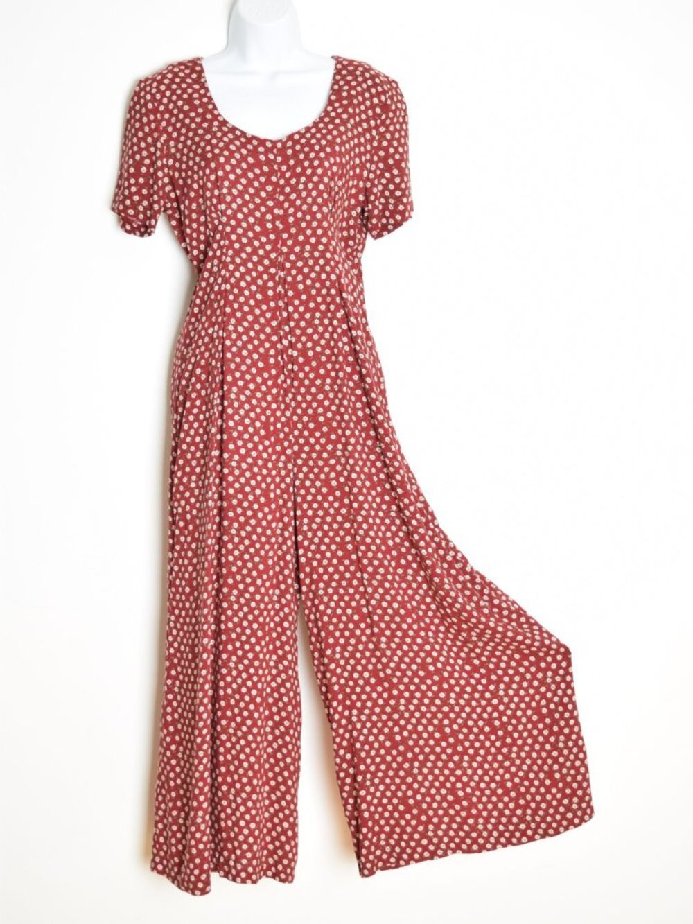 vintage 90s jumpsuit burgundy floral print wide leg palazzo grunge babydoll S